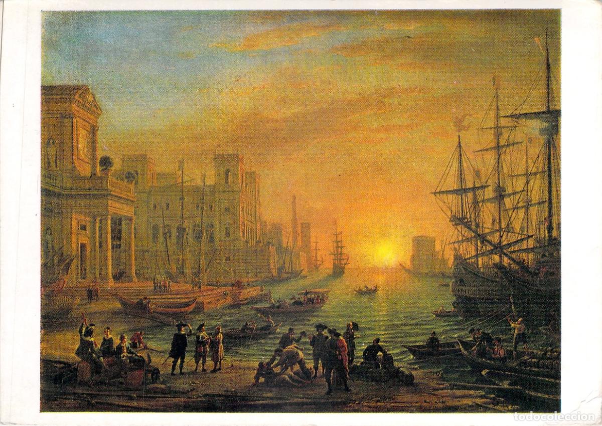 Postales: Postal de Pintura Claude Lorrain Puerto al Atardecer Museo del Louvre