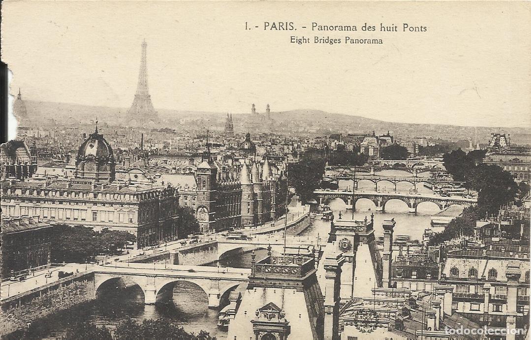 Postales: Postal Paris. Panorama des huit Ponts. Francia. Sin escribir. 9x14 cm. 1910 aprox.
