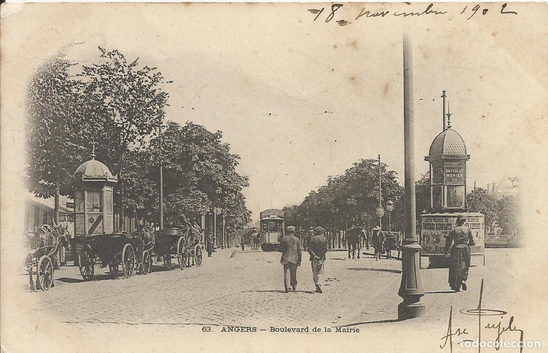 Postales: Postal Angers. Boulevard de la Mairie. Francia. Escrita con sello. 9x14 cm. 1902.