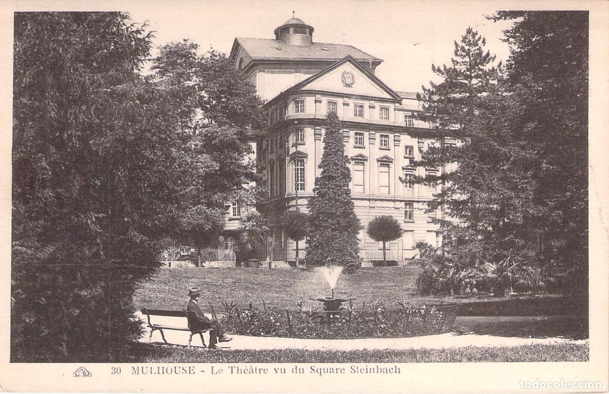 Postales: Postal del Teatro en Mulhouse desde la Plaza Steinbach, Francia
