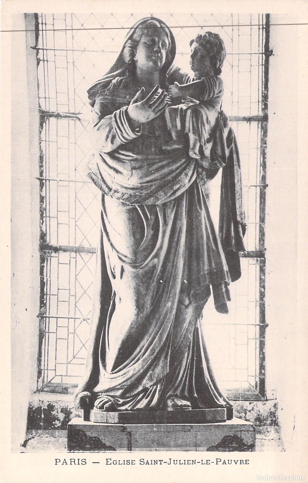 Postcards: Tarjeta Postal Estatua de la Virgen Iglesia Saint-Julien-le-Pauvre Par&iacute;s