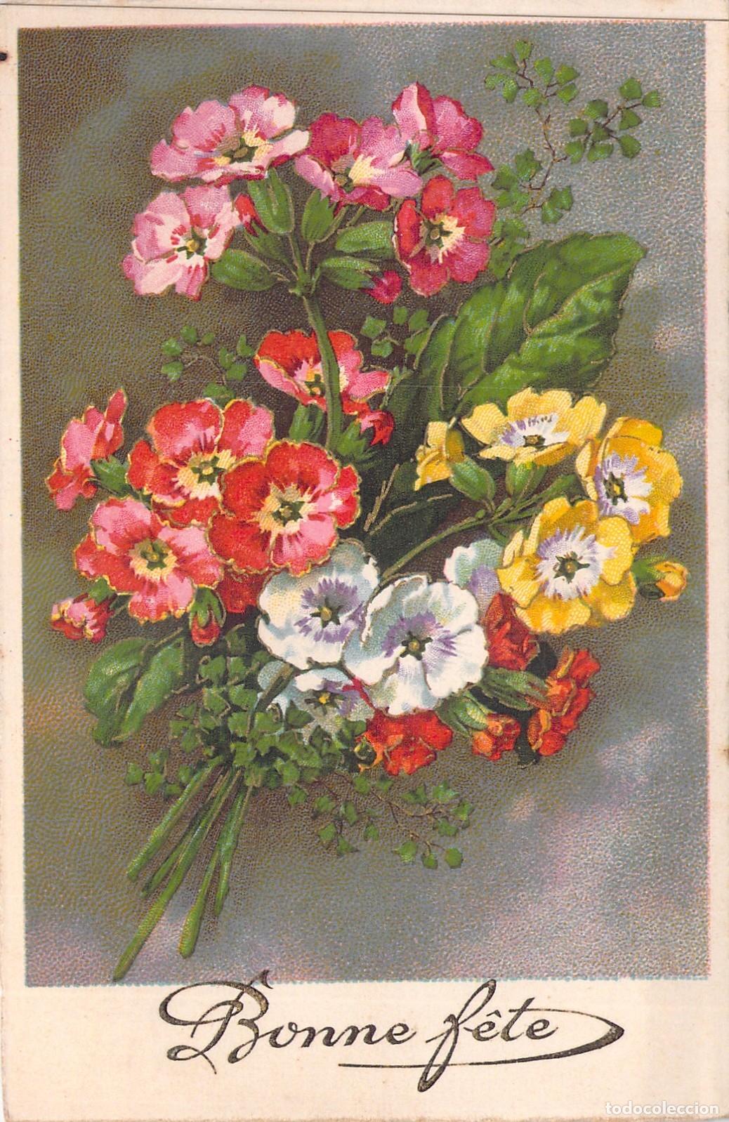 Cartoline: Postal Francesa de Flores con Mensaje Bonne F&ecirc;te