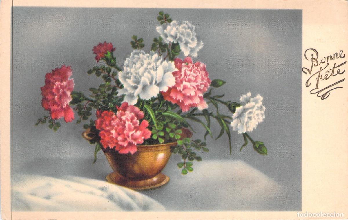 Cartoline: Tarjeta Postal de Claveles y Flores Bonne F&ecirc;te Francia