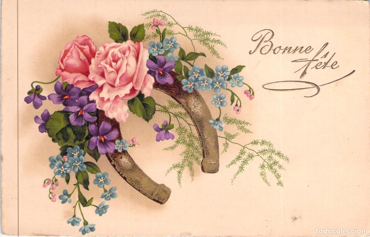 Cartoline: Postal de Felicitaci&oacute;n con Rosas y Herradura de la Suerte