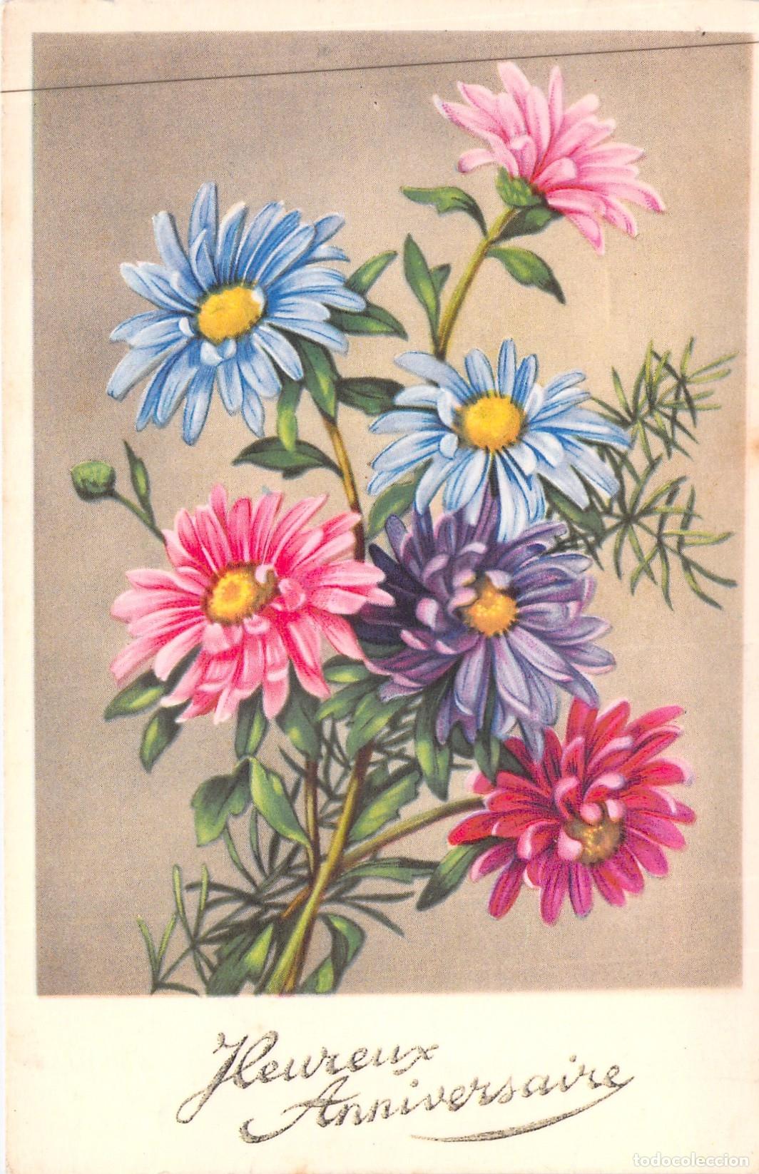 Postales: Postal de Felicitaci&oacute;n de Cumplea&ntilde;os con Ilustraci&oacute;n de Flores