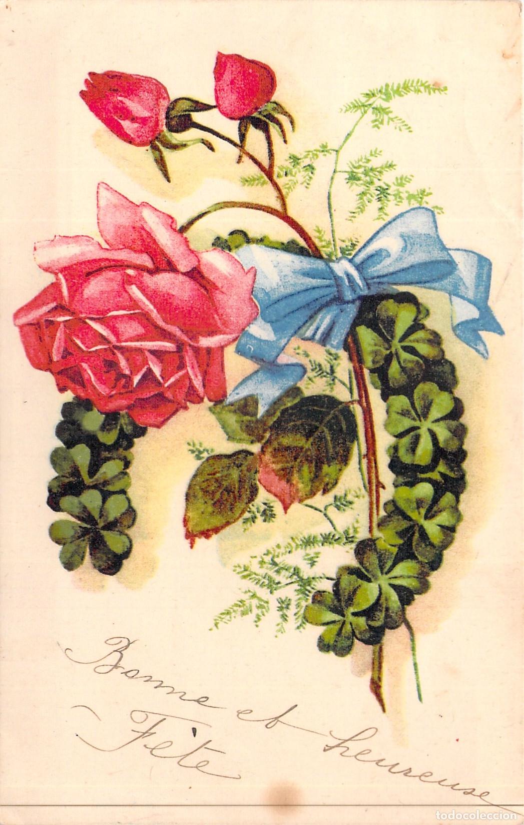 Postales: Postal con Rosas Rosas y Tr&eacute;boles, Ediciones Narbo Toulouse