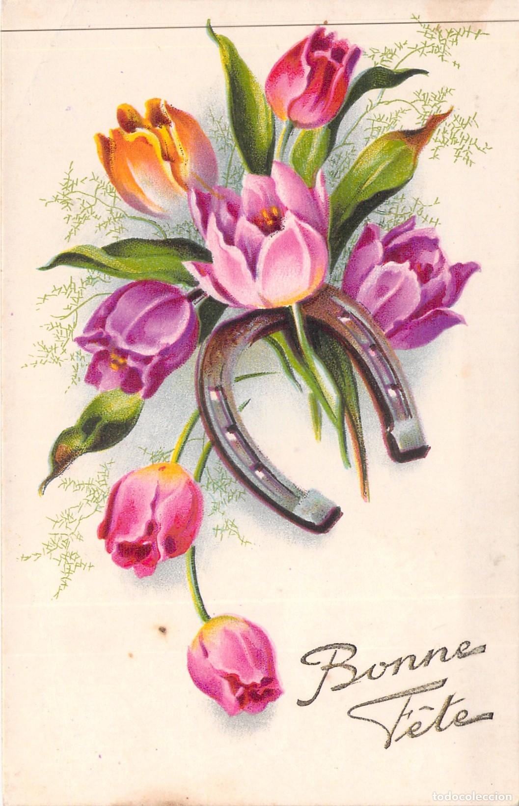 Postales: Postal de Tulipanes y Herradura de la Suerte Bonne F&ecirc;te