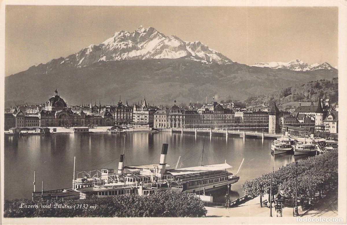 Postales: Postal de Lucerna y el Monte Pilatus con Barco de Vapor