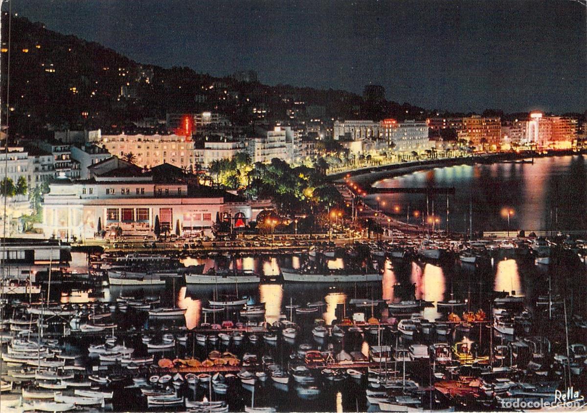 Postales: Postal de Cannes, Puerto y La Croisette de noche