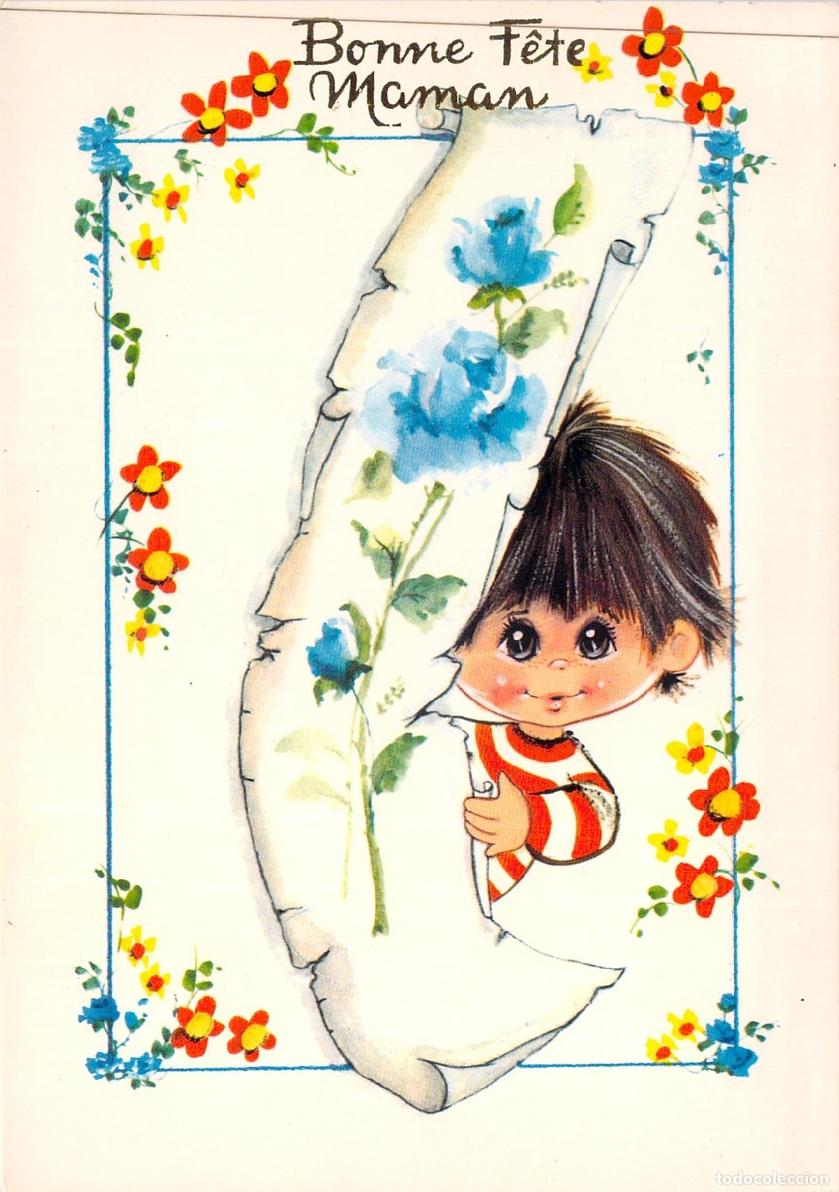 Postales: Postal de Felicitaci&oacute;n Bonne F&ecirc;te Maman Ilustraci&oacute;n Infantil