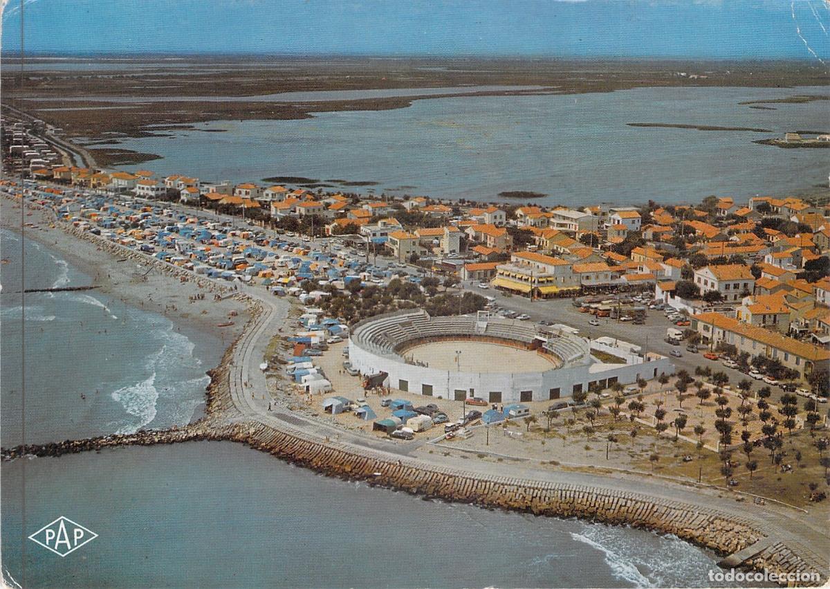 Postales: Postal de Les Saintes-Maries-de-la-Mer, Camarga, Plaza de Toros y Costa