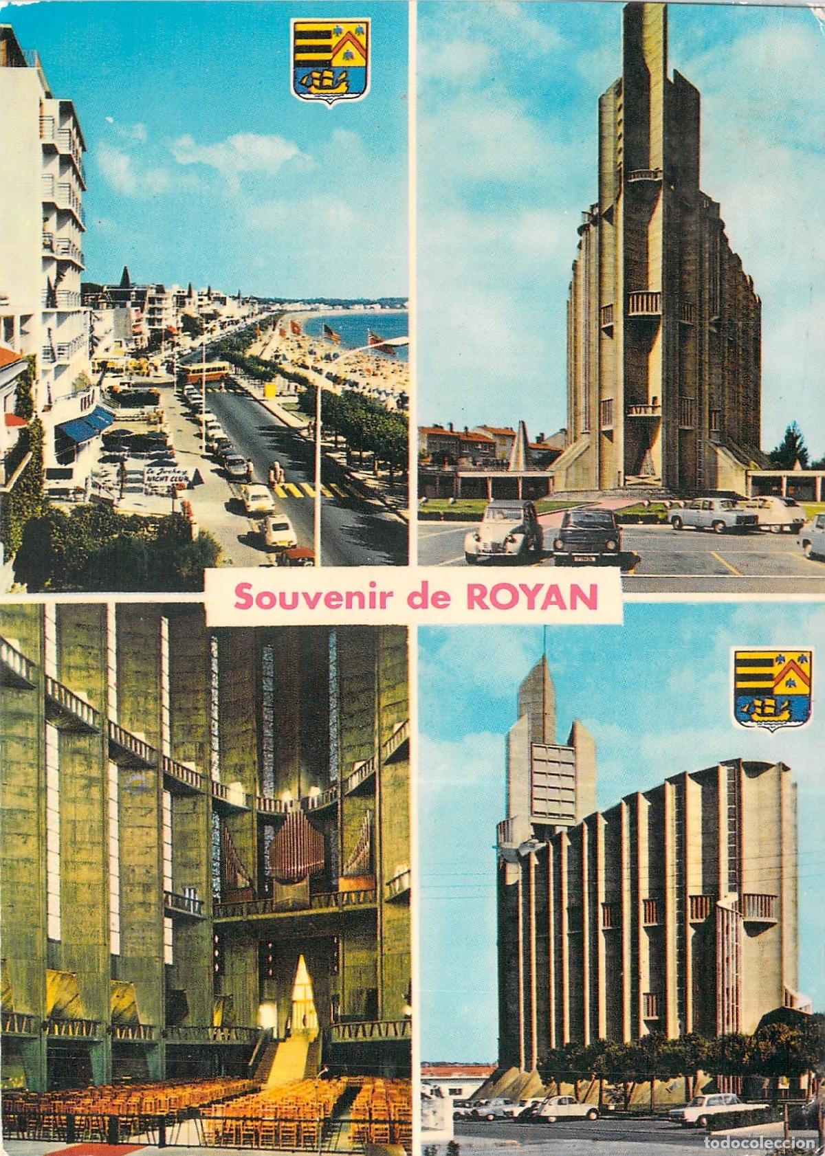 Cartes Postales: Postal Souvenir de Royan: Iglesia de Notre-Dame y Vista de la Playa
