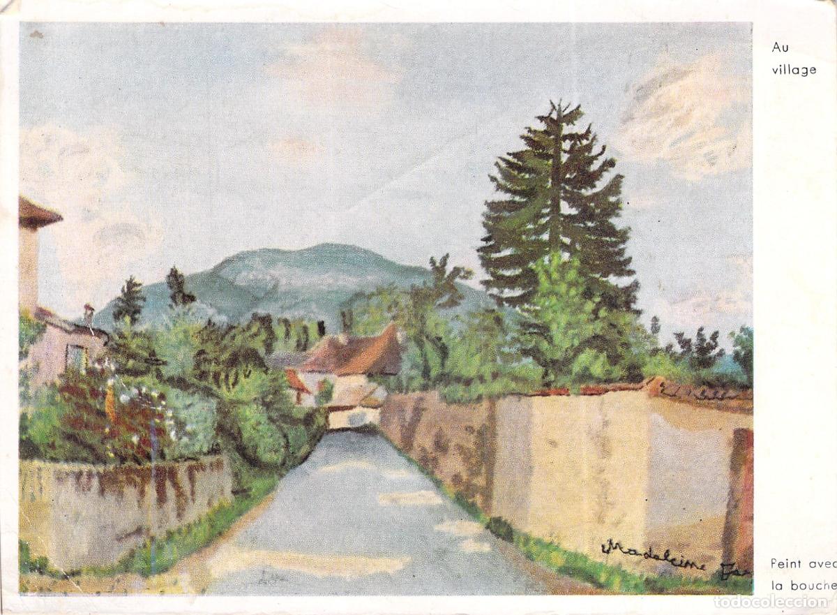 Postales: Postal de Paisaje Rural 'Au Village' Pintado con la Boca por M. Jars
