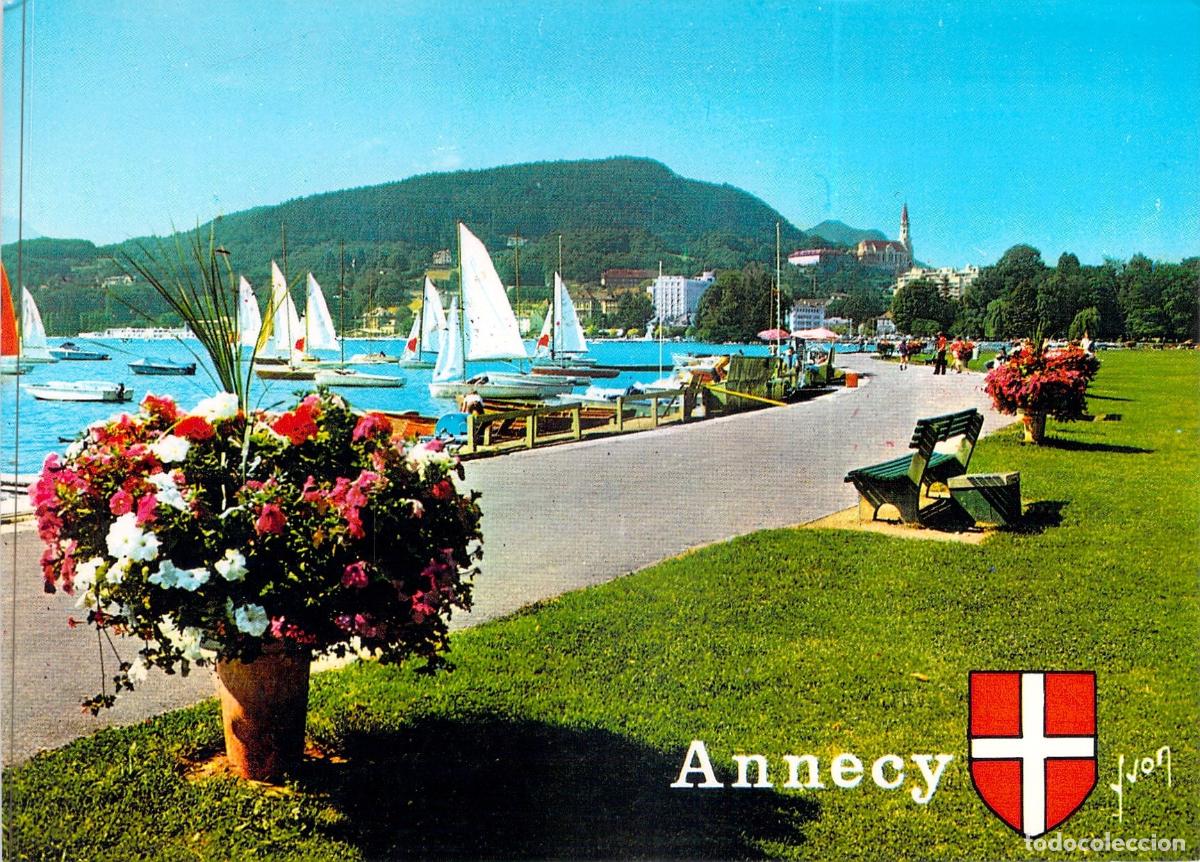 Postales: Postal del Lago de Annecy con Veleros y Paseo Mar&iacute;timo