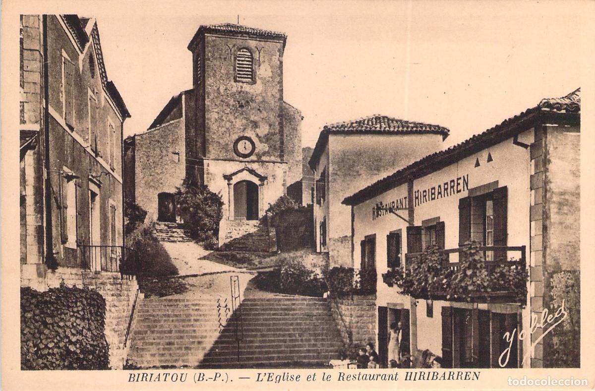 Postcards: Postal de Biriatou: Iglesia y Restaurante Hiribarren, Francia