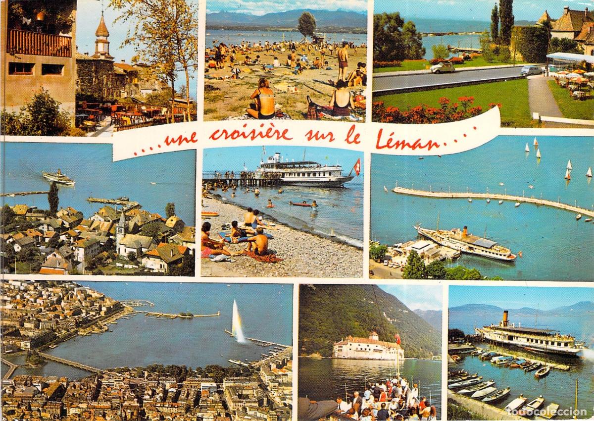 Postcards: Postal de Vistas del Lago Lem&aacute;n en Francia y Suiza con Crucero