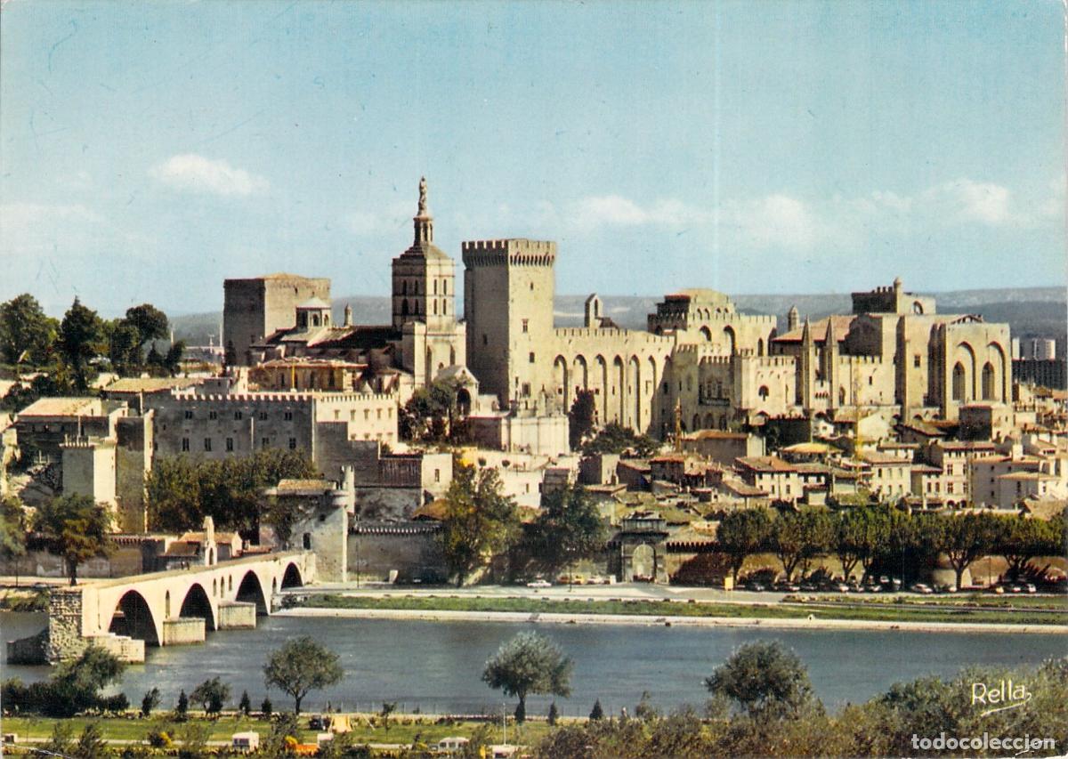 Postkarten: Postal de Avignon: El Puente Saint-B&eacute;n&eacute;zet y el Palacio de los Papas