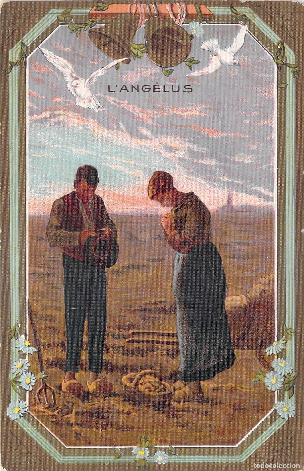 Postales: Postal de El &Aacute;ngelus de Millet Campesinos Orando