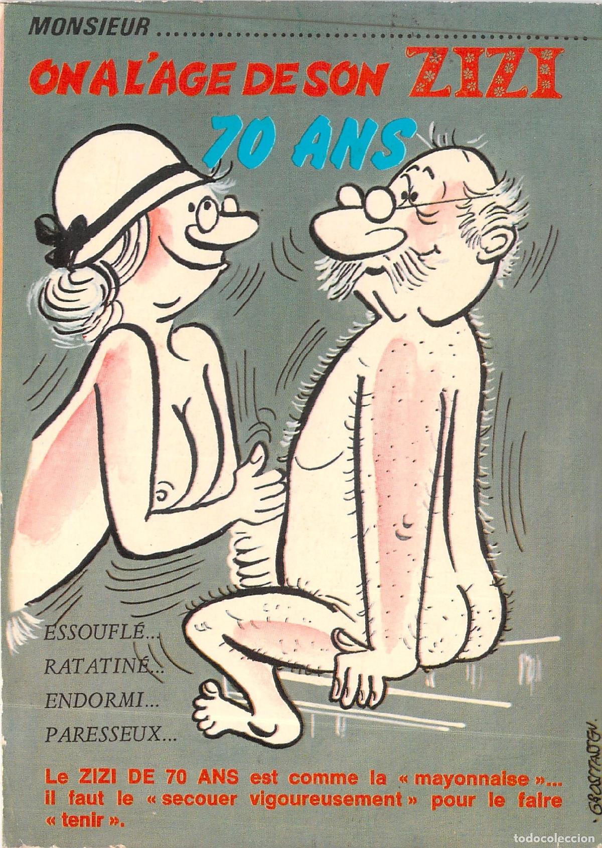 Postales: Postal de Humor Er&oacute;tico Franc&eacute;s Pareja de Ancianos Caricatura