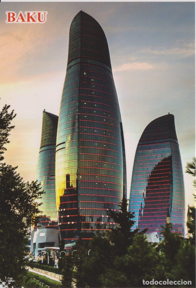 Postales: BAK&Uacute; (AZERBAIY&Aacute;N) EL SIMBOLO DE BAKU, EL COMPLEJO DE LAS TORRES DE FUEGO &ndash; EDITOR SOHBET MAMMADOV &ndash;