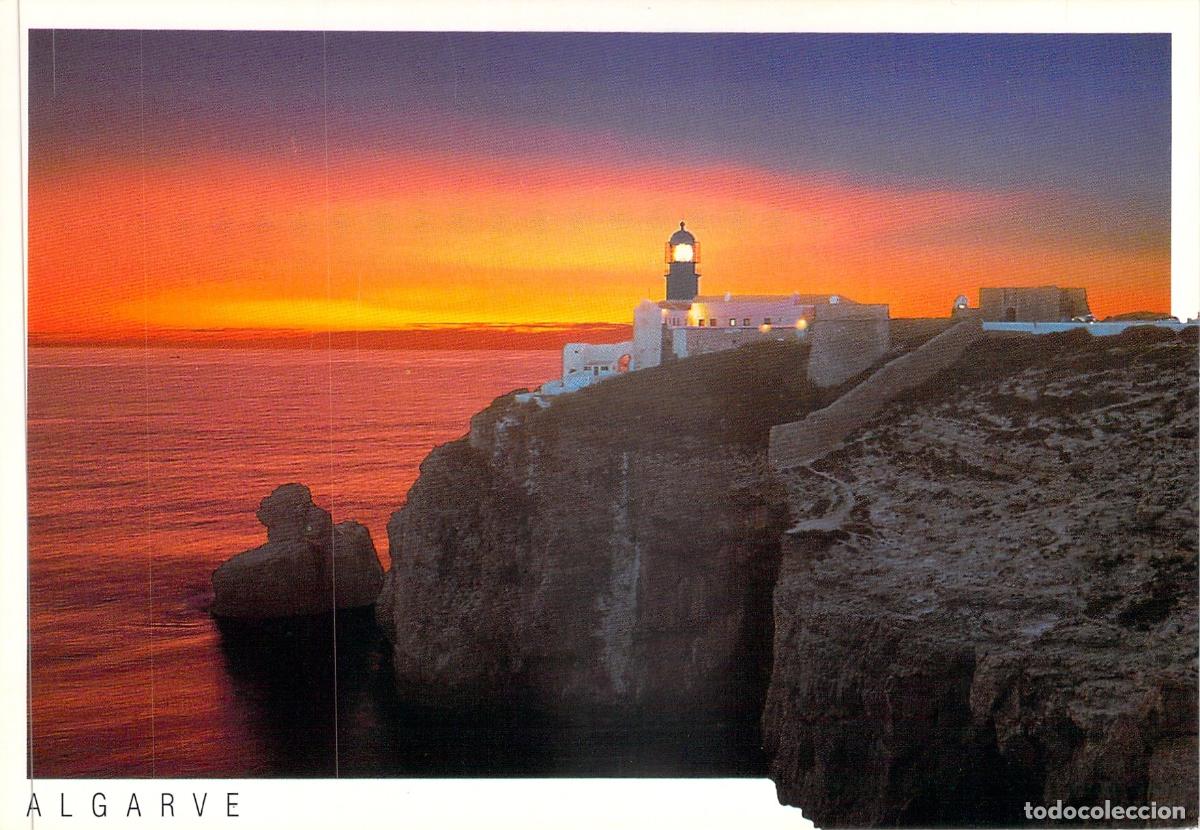 Cartes Postales: Postal Cabo de S&atilde;o Vicente en Algarve Portugal con Faro al Atardecer
