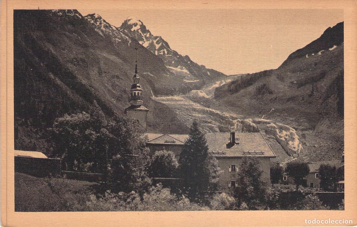 Postales: Postal de Argenti&egrave;re, Iglesia y Glaciar, Alta Saboya, Francia