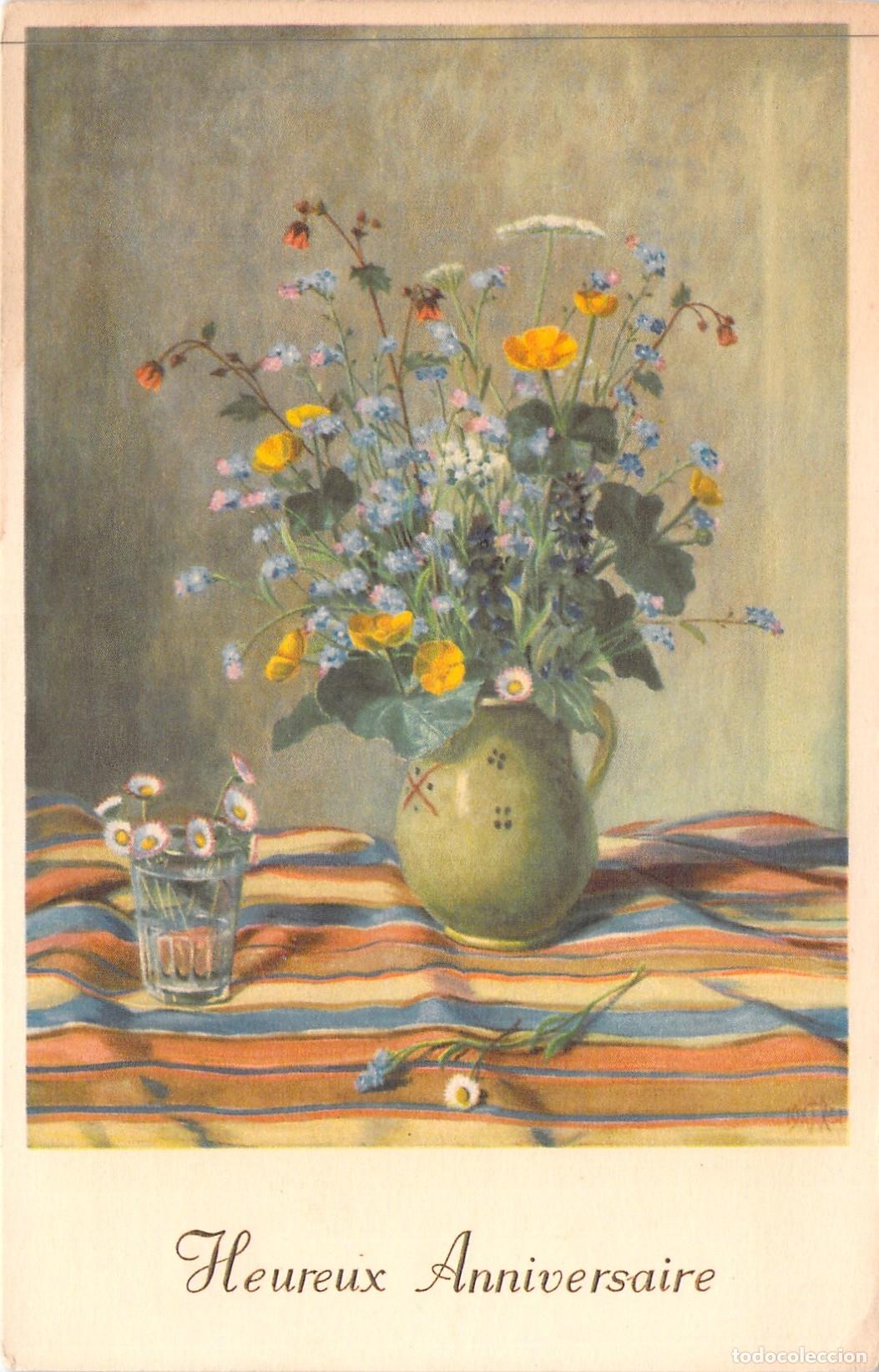Postales: Postal de Feliz Cumplea&ntilde;os con Flores en Jarr&oacute;n