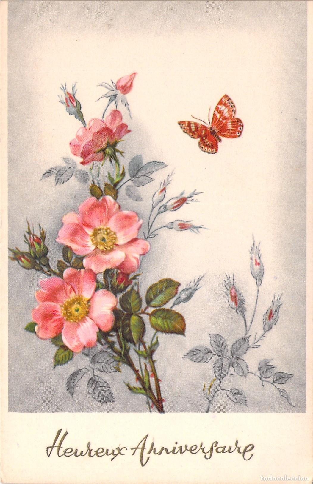 Postales: Postal de Feliz Cumplea&ntilde;os con Rosas Rosadas y Mariposa