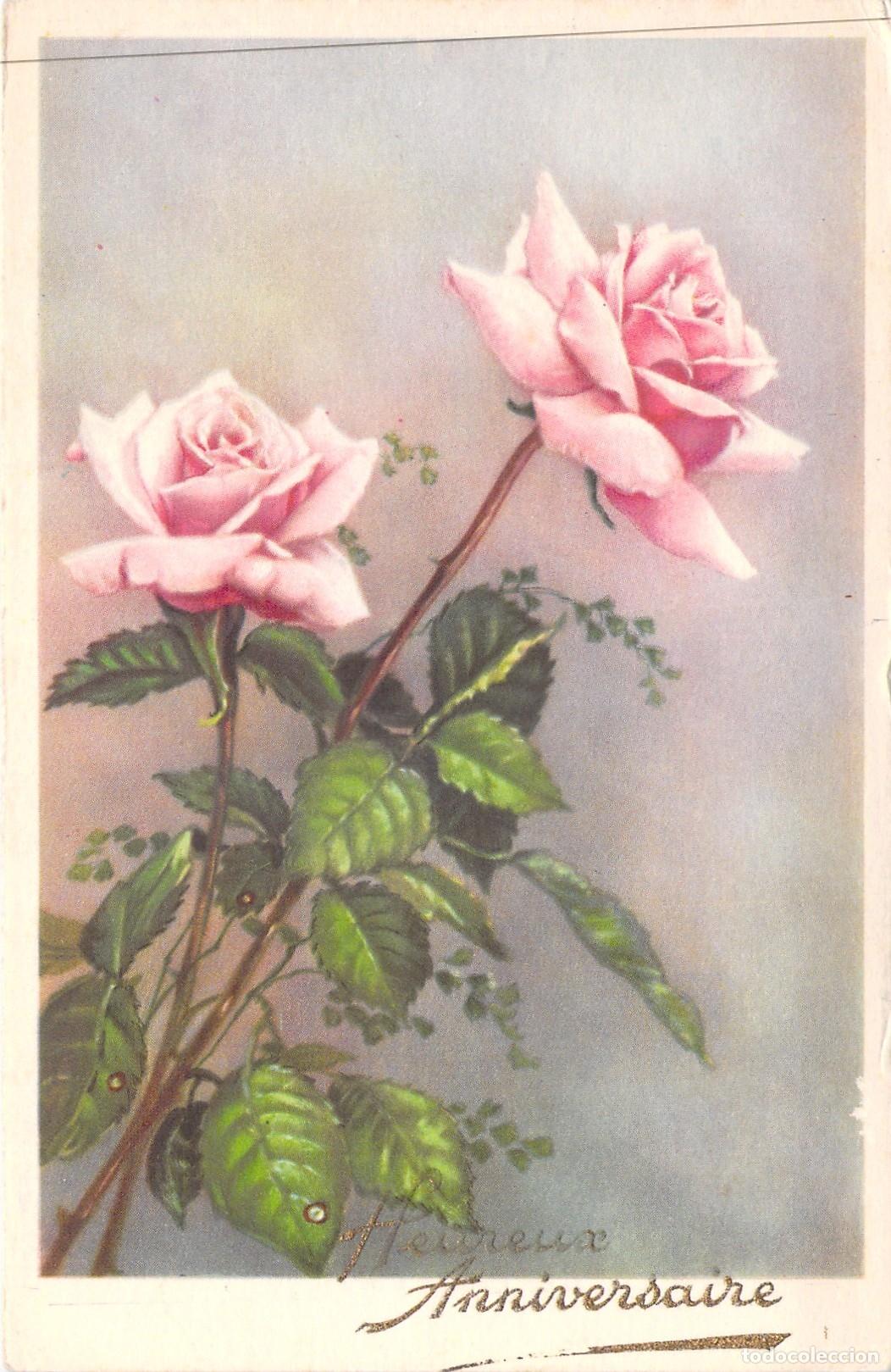 Postales: Postal de Cumplea&ntilde;os con Rosas Rosas Heureux Anniversaire