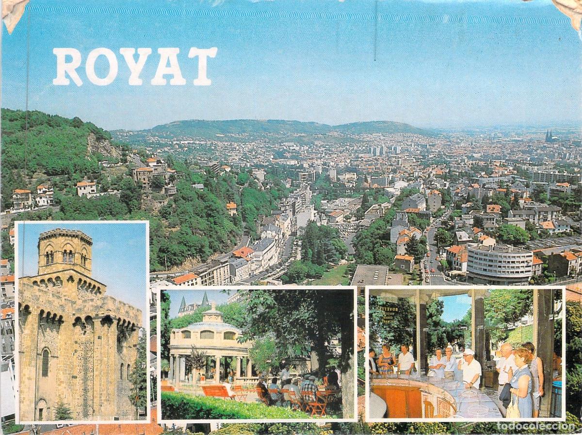 Postales: Postal de Royat con Iglesia Saint-L&eacute;ger y Parque Termal