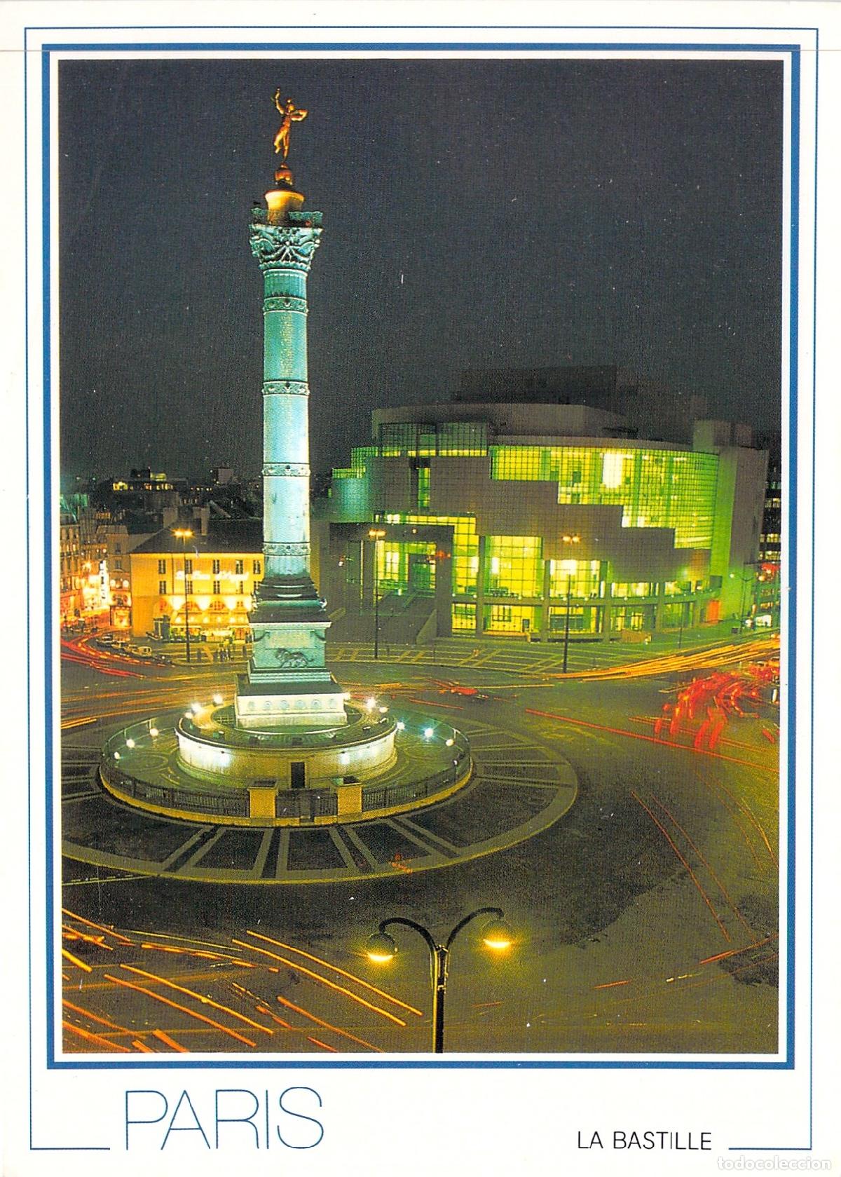 Postcards: Postal de Par&iacute;s: Plaza de la Bastilla y Columna de Julio de Noche
