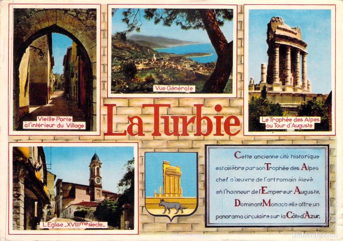 Postcards: Postal de La Turbie, Costa Azul: Troph&eacute;e des Alpes e Iglesia Hist&oacute;rica