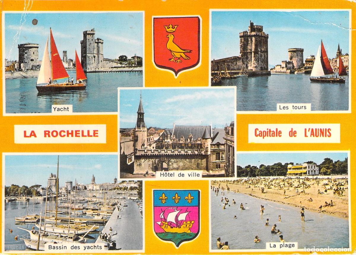 Postales: Postal Multivista de La Rochelle Francia Torres Playa y Puerto