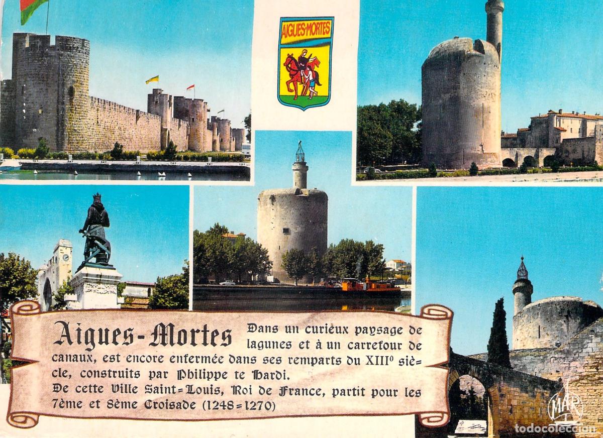 Postales: Postal de Aigues-Mortes con Vistas de las Murallas Medievales y Torre