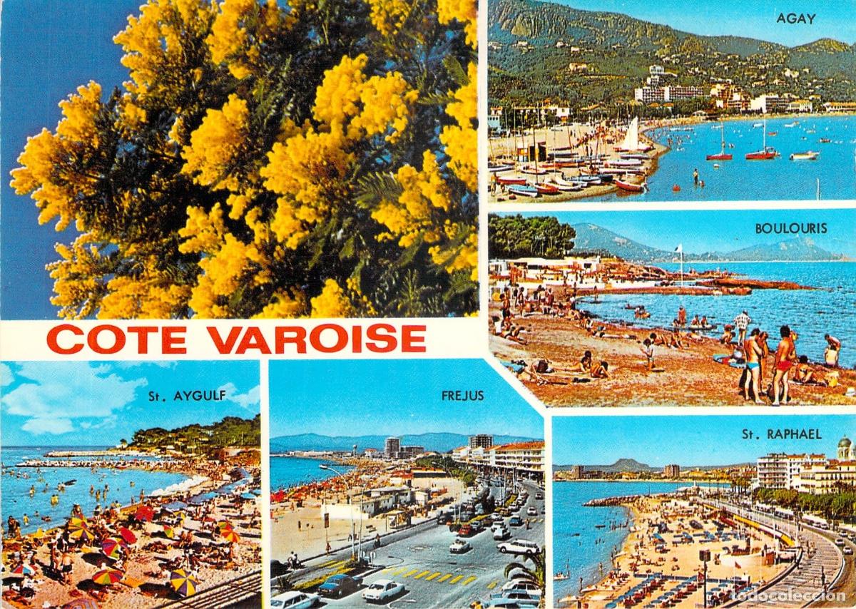 Postales: Postal Multivista de la C&ocirc;te Varoise, Francia - Playas y Mimosas