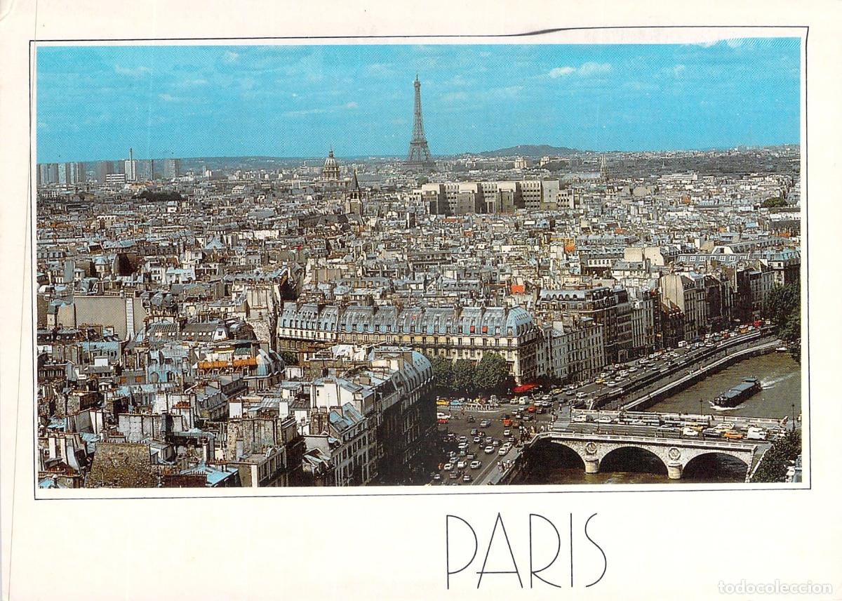 Postales: Postal Panor&aacute;mica de Par&iacute;s con la Torre Eiffel y Saint-Michel