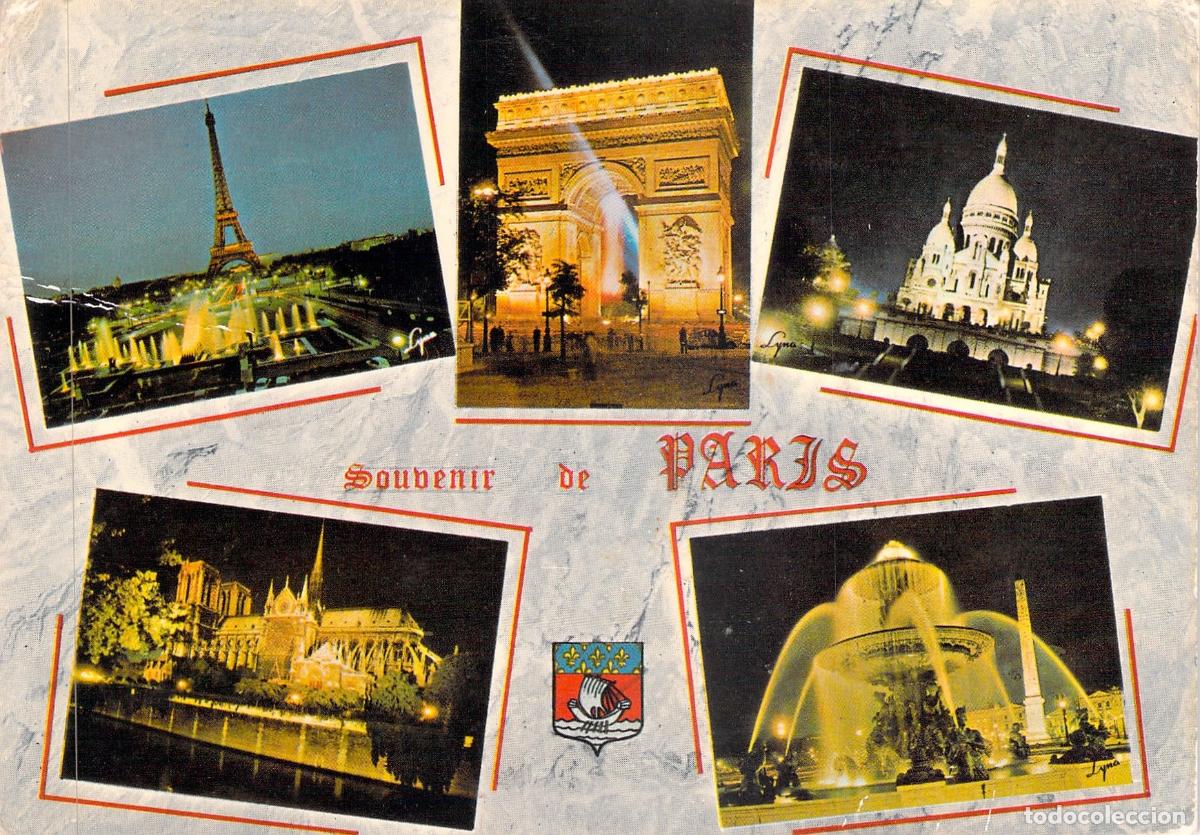 Postkarten: Postal Souvenir de Par&iacute;s de Noche Monumentos Iluminados