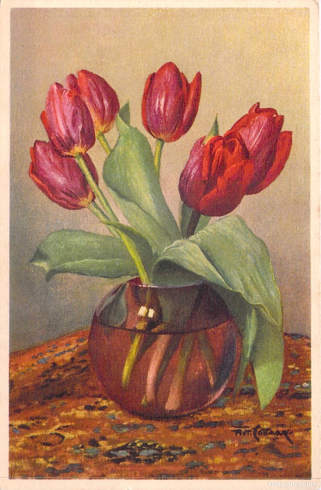 Postales: Postal Ilustraci&oacute;n de Tulipanes Rojos en Jarr&oacute;n Edition Stehli