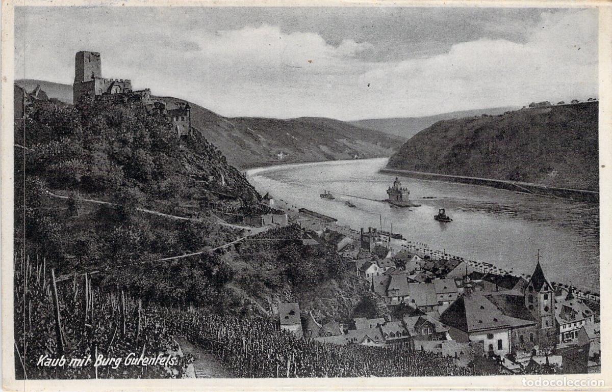 Postcards: Postal de Kaub con Castillo de Gutenfels y R&iacute;o Rin
