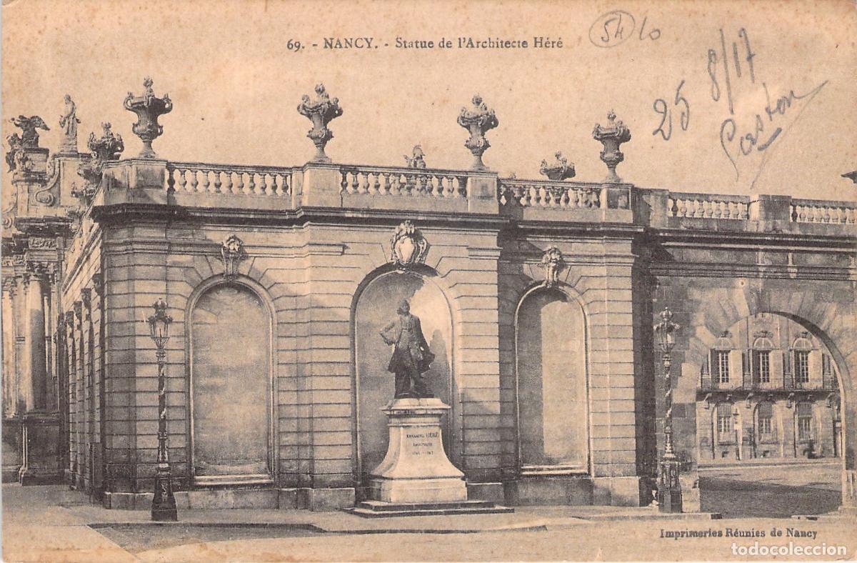 Postales: Postal de Nancy: Estatua del Arquitecto Emmanuel H&eacute;r&eacute;