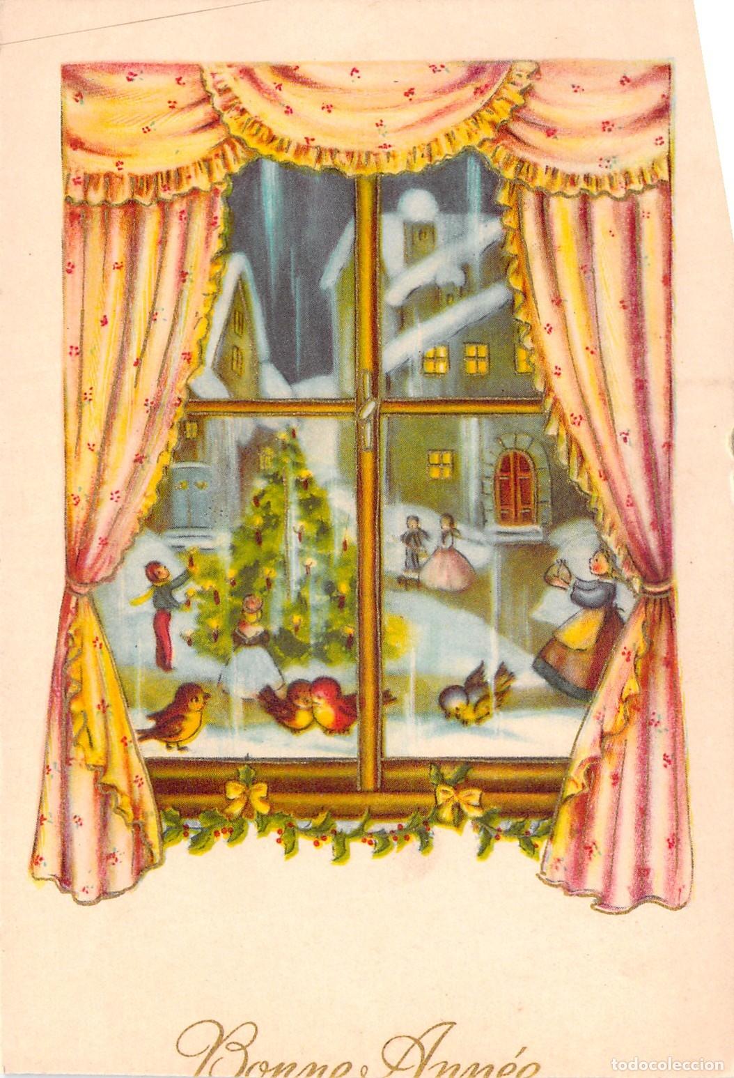 Postales: Postal Belga de A&ntilde;o Nuevo Ilustraci&oacute;n de Ventana Navide&ntilde;a Bonne Ann&eacute;e