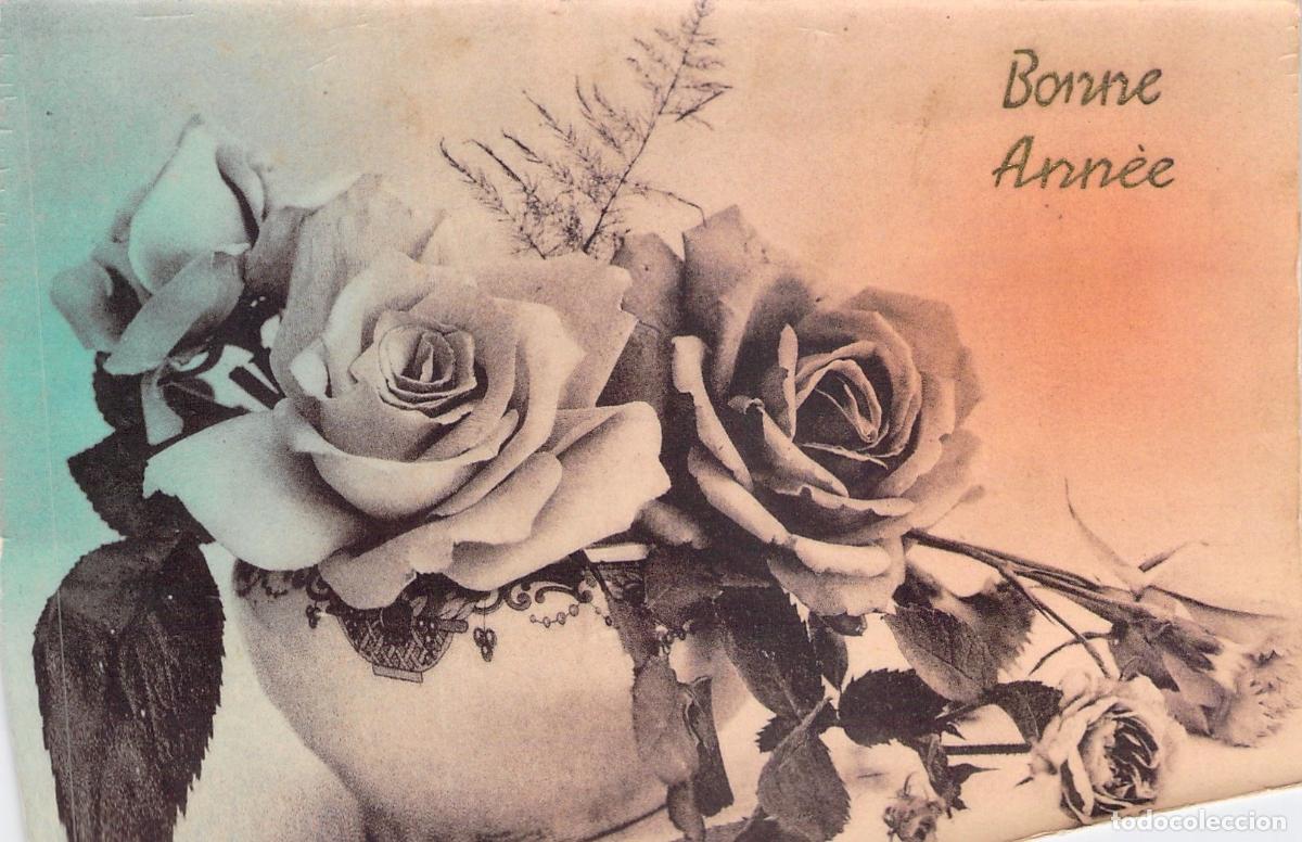 Postales: Postal de Felicitaci&oacute;n de A&ntilde;o Nuevo con Rosas Bonne Ann&eacute;e