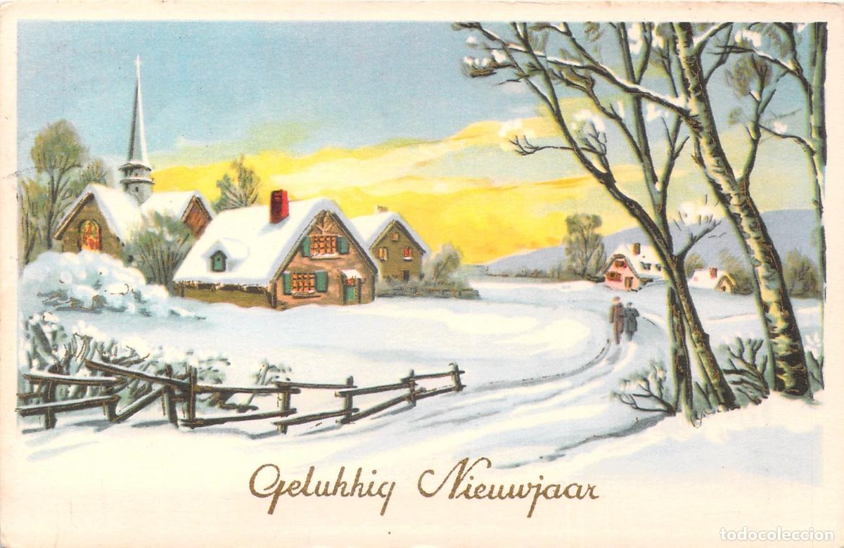 Postales: Postal de Felicitaci&oacute;n de A&ntilde;o Nuevo con Paisaje Invernal Nevado