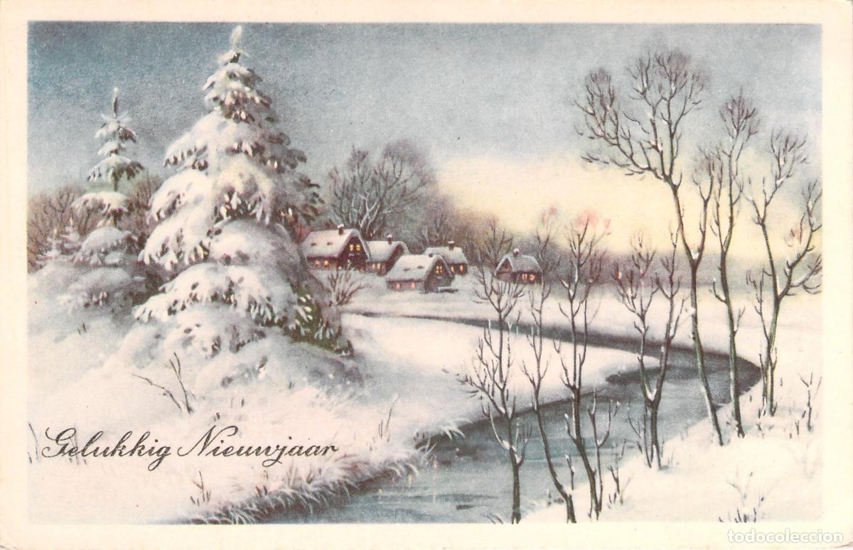 Postales: Postal de Felicitaci&oacute;n de A&ntilde;o Nuevo con Paisaje Invernal Nevado