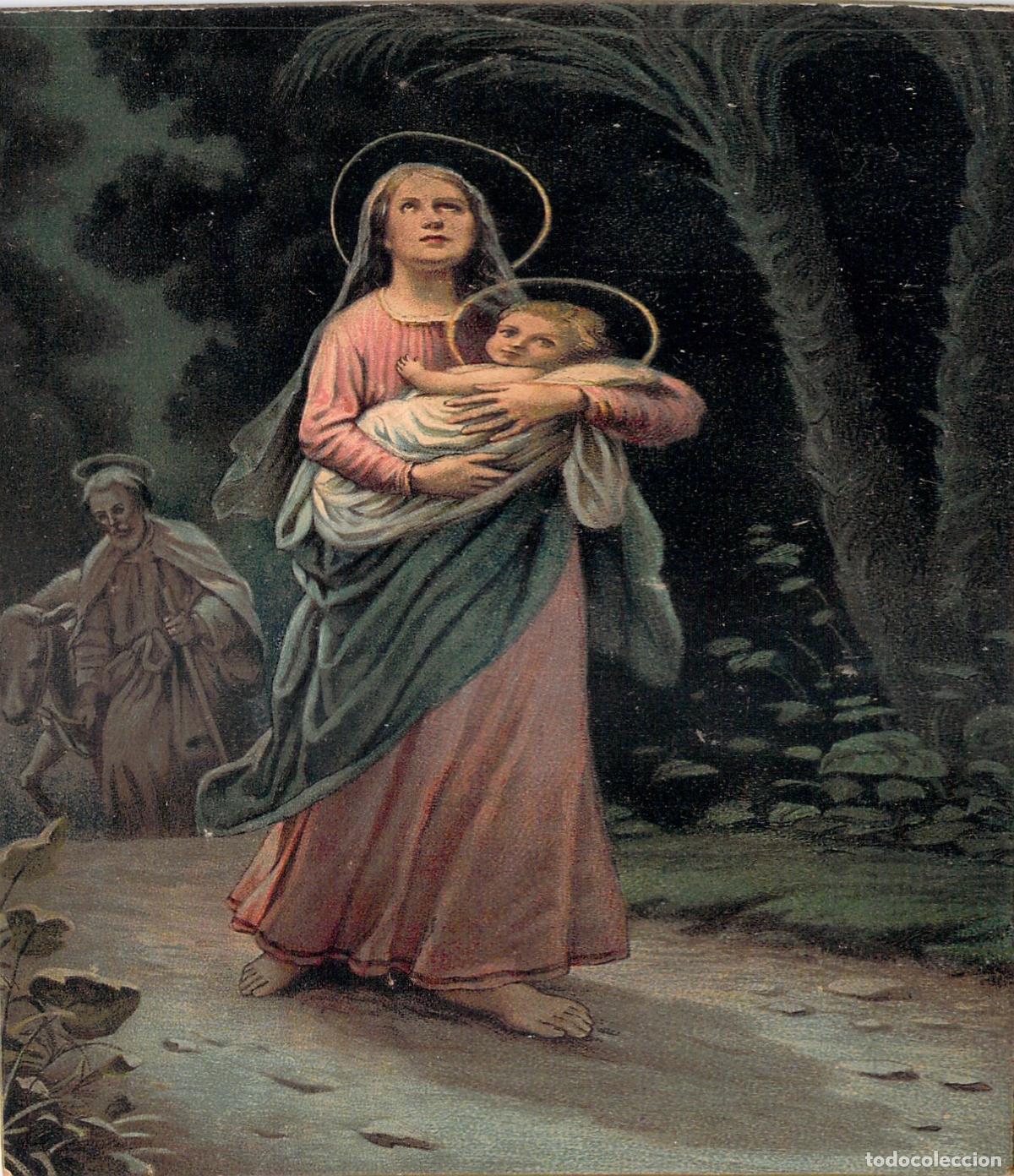 Cartoline: Postal Religiosa Virgen Mar&iacute;a con el Ni&ntilde;o Jes&uacute;s Huida a Egipto Mathauser