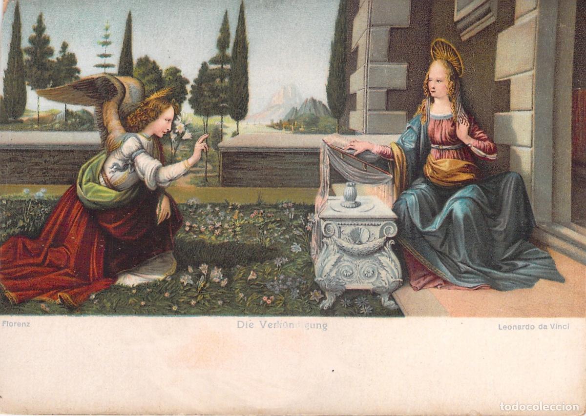 Postales: Postal Art&iacute;stica de la Anunciaci&oacute;n de Leonardo da Vinci