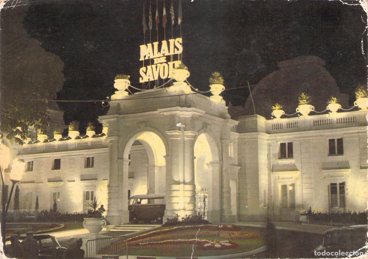 Postales: Postal de Aix-les-Bains, El Palacio de Saboya de Noche