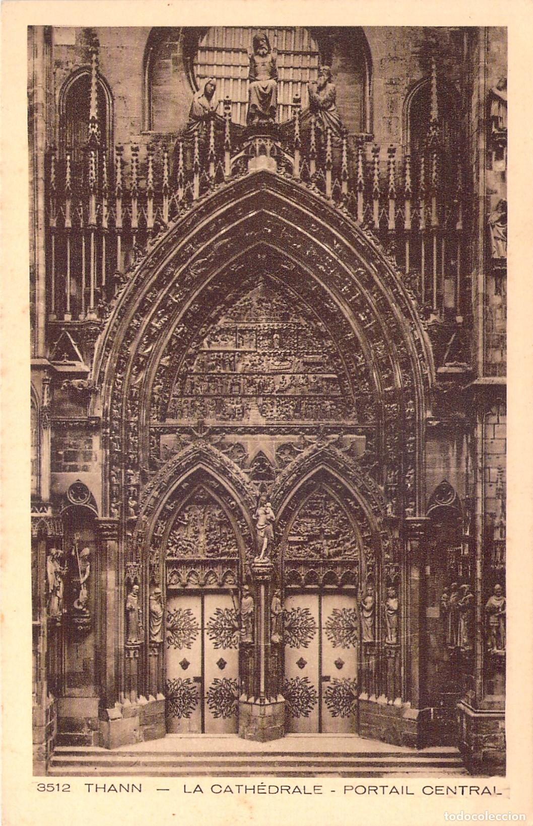 Postales: Postal del Portal Central de la Catedral de Thann, Alsacia