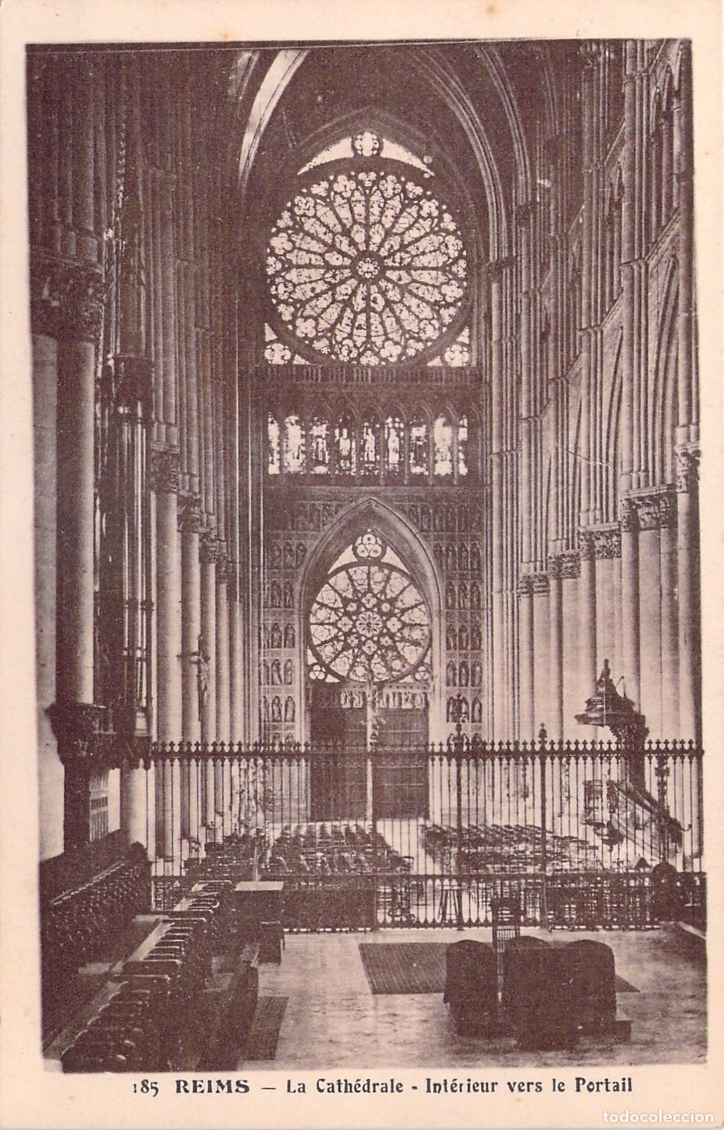 Postales: Postal de la Catedral de Reims Interior hacia el Portal