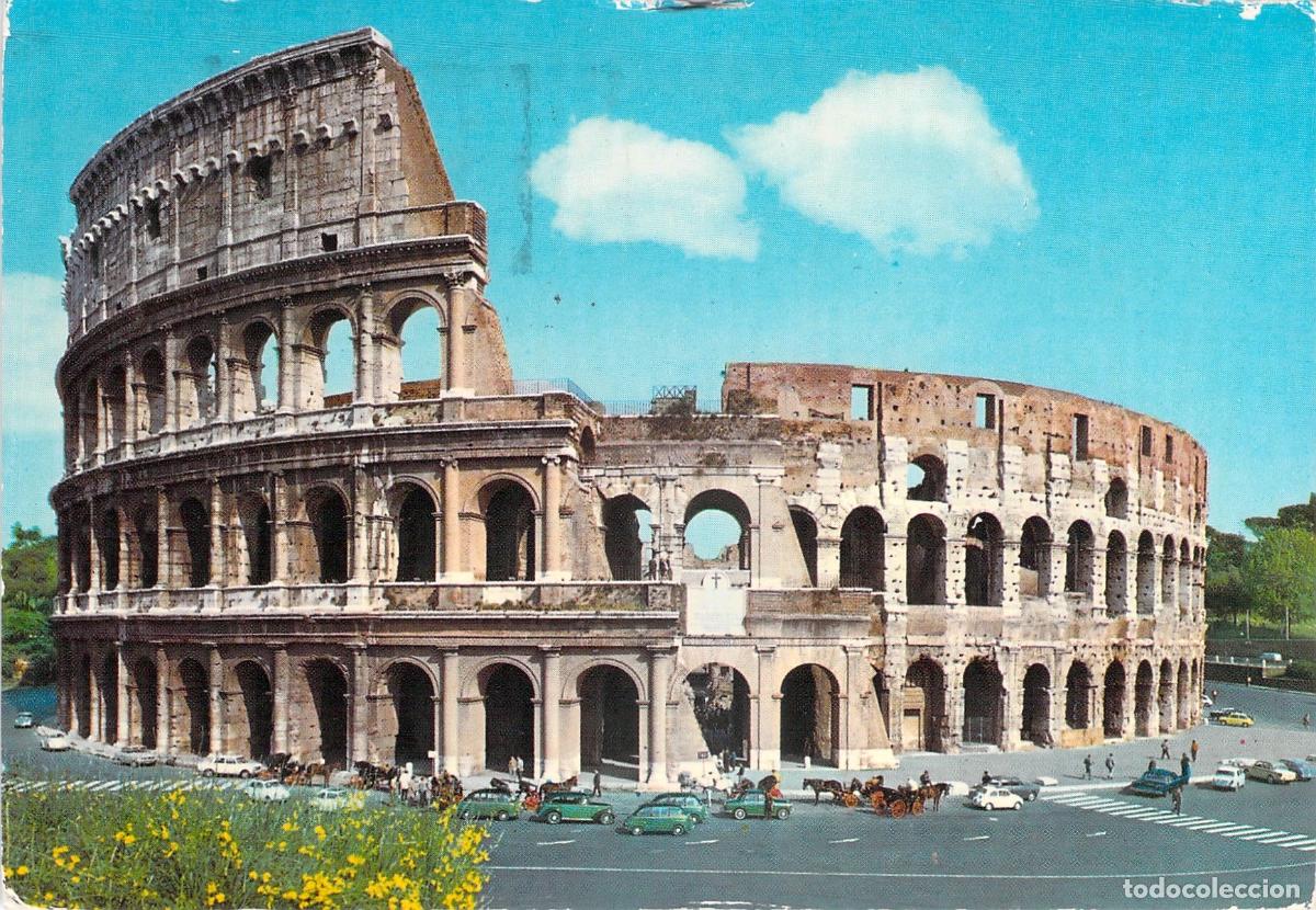 Postales: Postal del Coliseo de Roma Italia con Matasellos